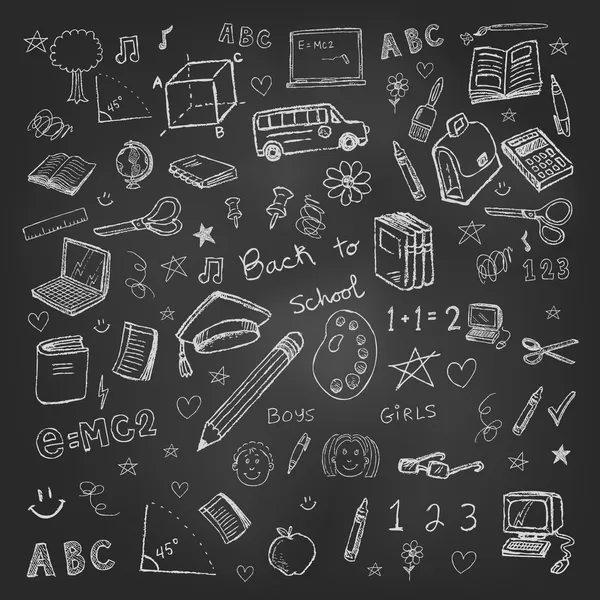 Επιστροφή στο σχολείο doodles σε chalkboard φόντο — Διανυσματικό Αρχείο