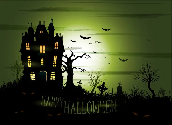 Greeny Halloween mansión embrujada fondo — Vector de stock