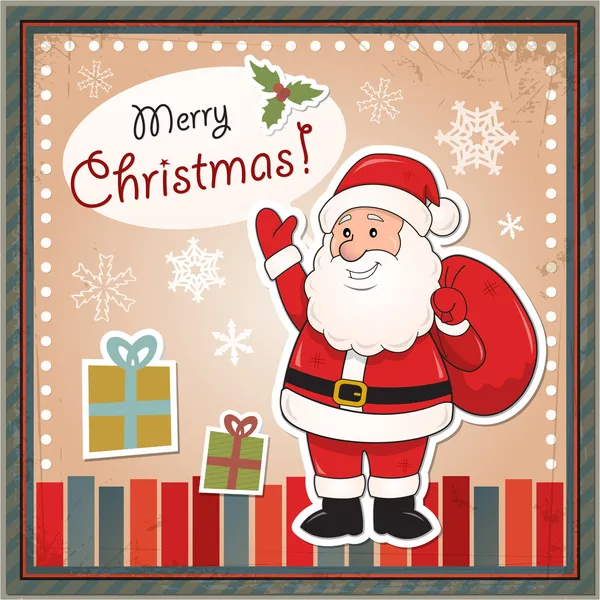 Tarjeta de Navidad Vintage con Santa Claus — Vector de stock