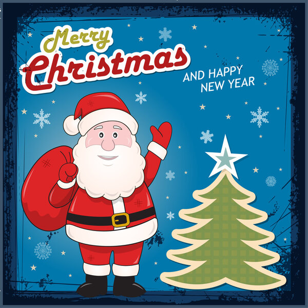 Vintage Christmas card with Santa Claus