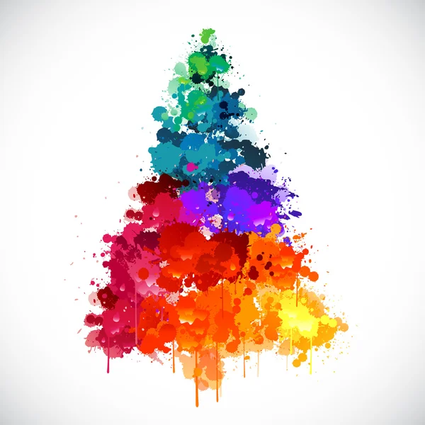 Colorido pintura abstrata respingo árvore de Natal — Vetor de Stock