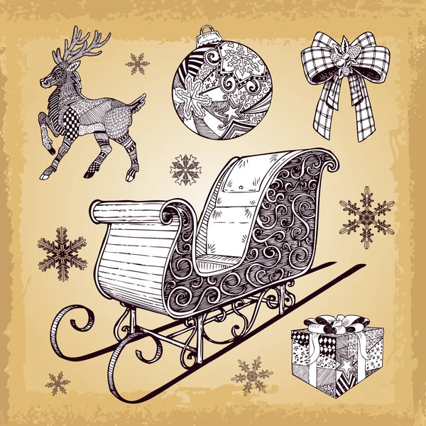 Scarabocchi decorativi natalizi disegnati a mano — Vettoriale Stock
