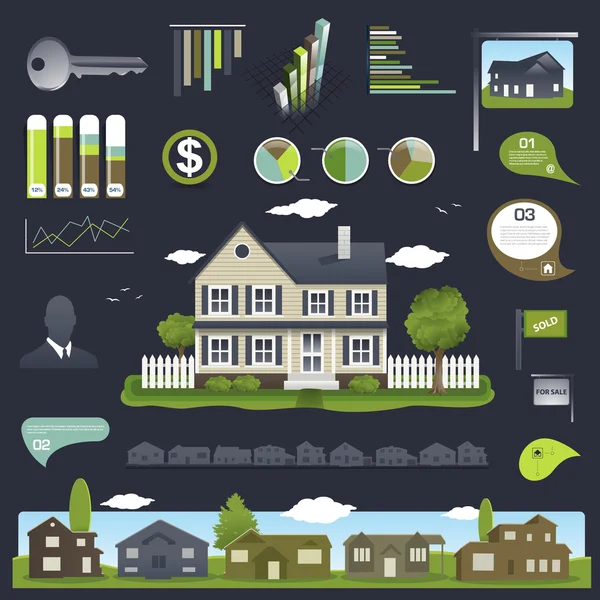 Design de infográficos imobiliários com casa —  Vetores de Stock