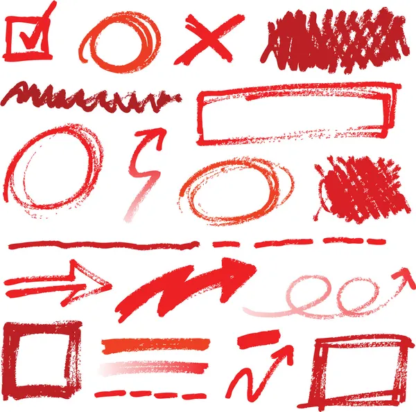 Collection of hand-drawn red pencil corrections — Stock Vector