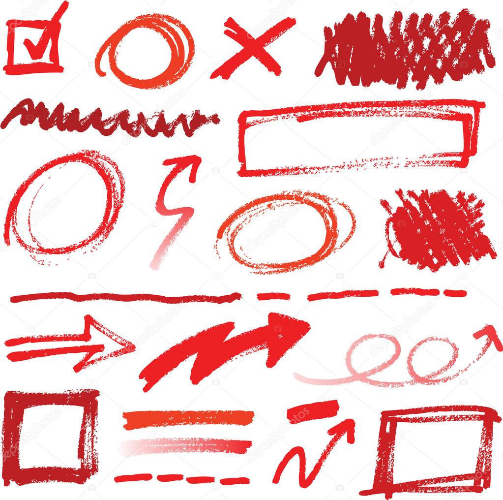 Collection of hand-drawn red pencil corrections