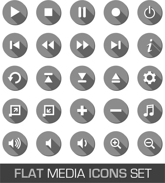 Iconos de medios planos con sombra — Vector de stock