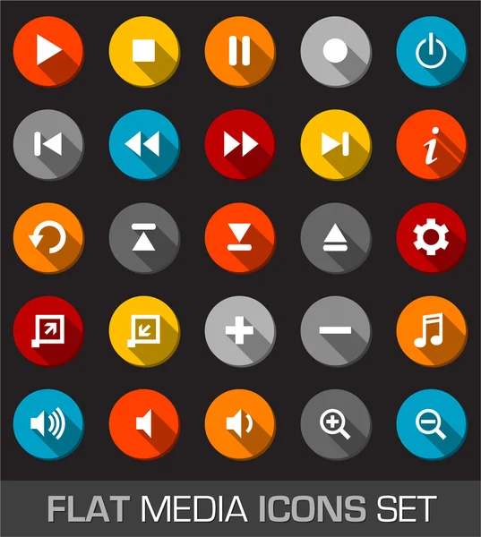 Iconos de medios planos con sombra — Vector de stock