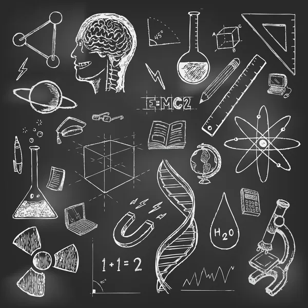 Sciences doodles icons vector set school return — Stock Vector
