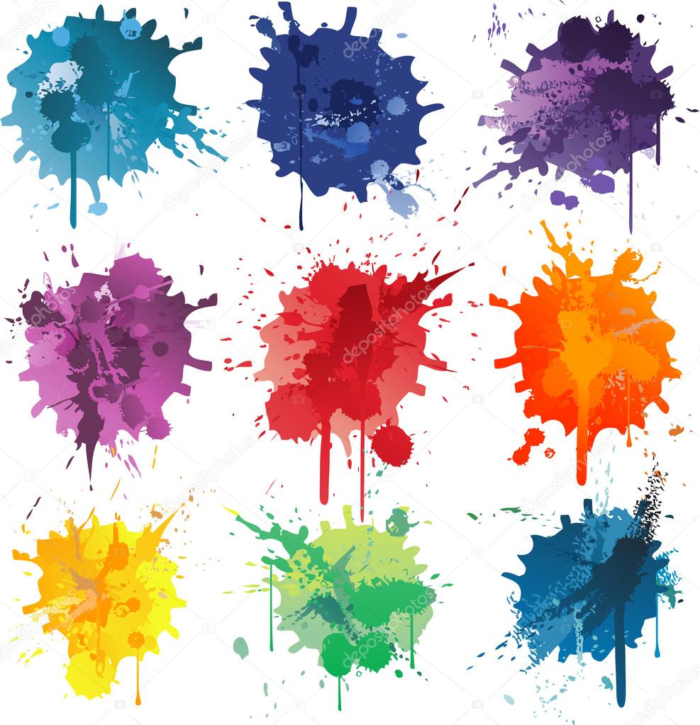 Colorful Abstract vector ink paint splats