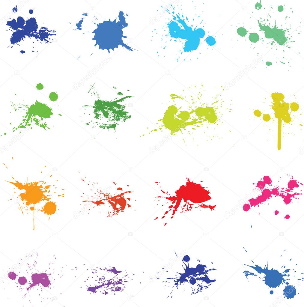 Set of color ink paint splat