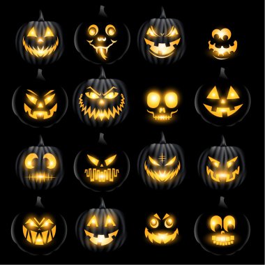Set of jack o lantern pumkins halloween faces clipart