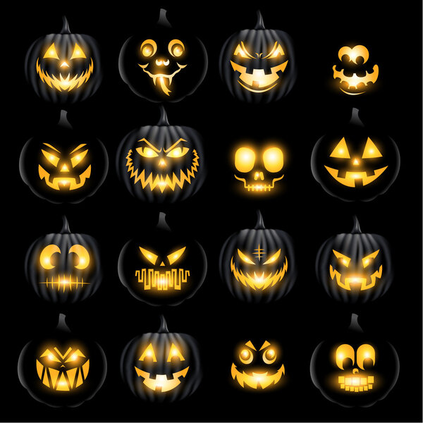 Set of jack o lantern pumkins halloween faces