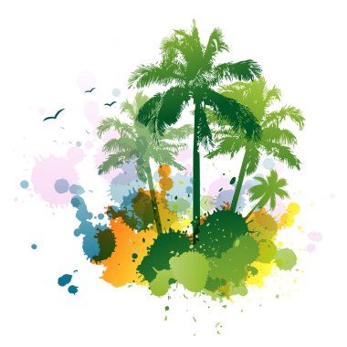 Tropikal palmiye ağaçları boya sıçraması tasarlıyor