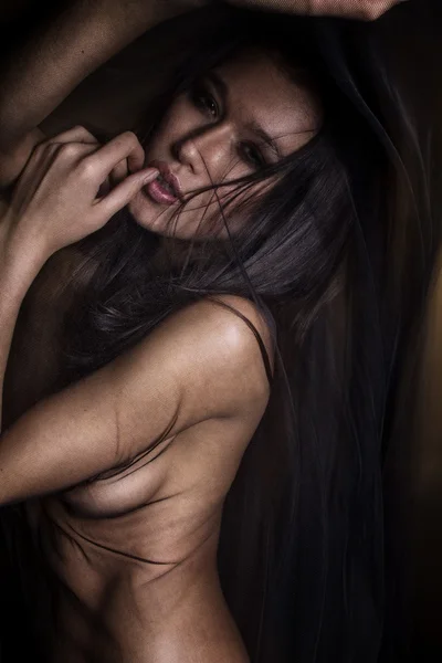 Fashion portrait of a nude brunette — Stock Photo, Image