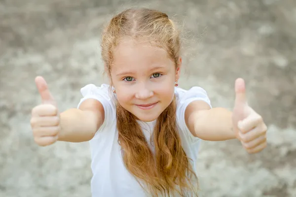 Happy girl shows gesture cool — Stock Photo, Image