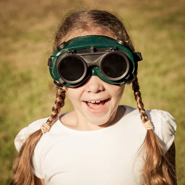 Girl in the welding goggles — Stock Photo, Image