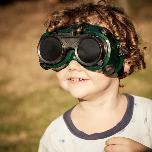 Boy in the welding goggles — Stock Photo, Image