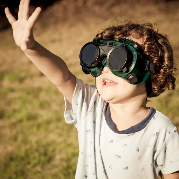 Boy in the welding goggles — Stock Photo, Image
