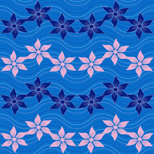 矢量花卉插图: 抽象波浪条纹上的花朵 — 图库矢量图片