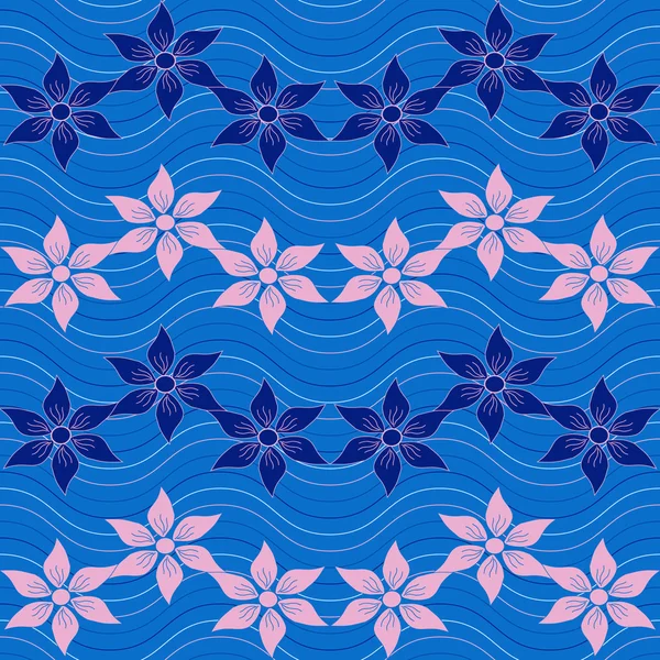 Ilustración floral vectorial: flores abstractas en rayas onduladas — Vector de stock