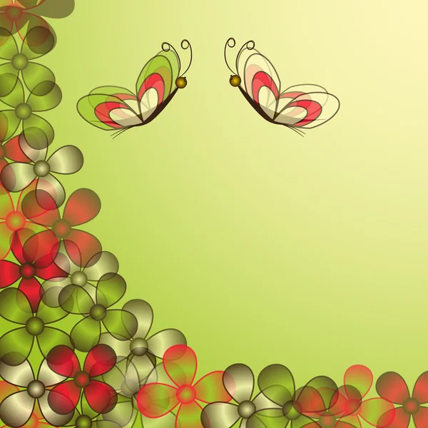 Illustration florale abstraite vectorielle avec des papillons — Image vectorielle