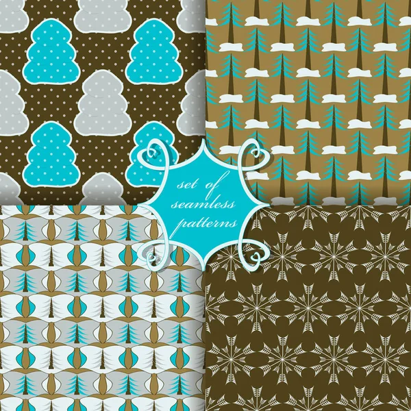 Dekoratif Noel ağaçları, soyut desenler, kar taneleri. Kusursuz Noel vektör çizimleri kümesi. 