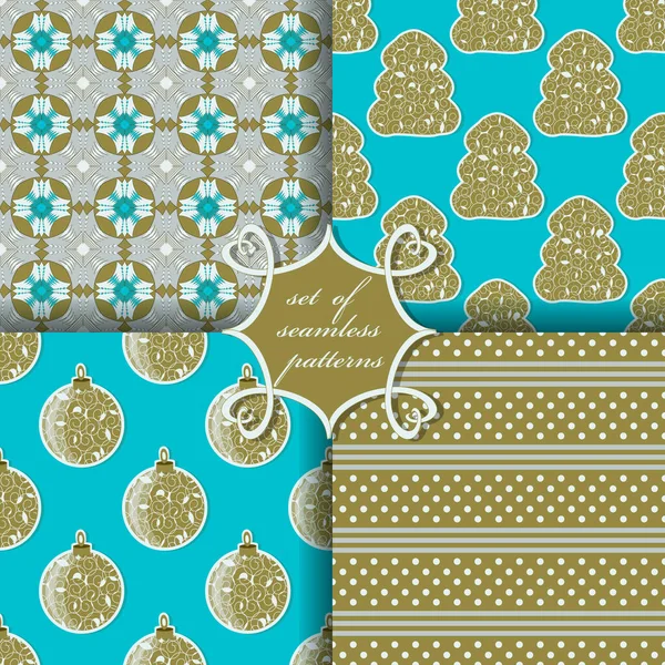 Dekoratif Noel ağaçları, balolar, soyut desenler. Kusursuz Noel vektör çizimleri kümesi.