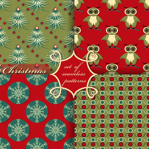 Dekorativní Vánoční Stromky Abstraktní Vzory Vločky Hvězdy Sada Bezešvých Vánoční — Stockový vektor