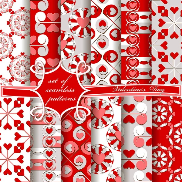 Ensemble Illustrations Vectorielles Homogènes Saint Valentin Coeur Formes Décoratives Abstraites — Image vectorielle