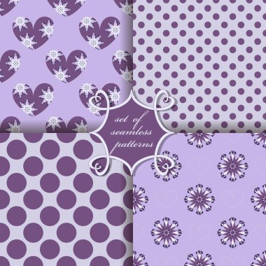 Sevgililer Günü 'nün kusursuz vektör çizimleri. Kalp, soyut şekiller, dekoratif çiçekler, dekorasyon için tasarım elementleri.