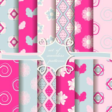 Dekoratif çiçekli, soyut şekilli ve dekorasyon için tasarım elementleri olan pürüzsüz vektör kağıdı kümesi