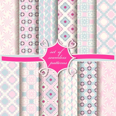 Soyut şekilleri ve dekoratif çiçekleri olan kusursuz vektör kağıtları. Duvar kağıdı, resim dolgusu, web sayfası, arkaplan, yüzey için kullanılabilir.