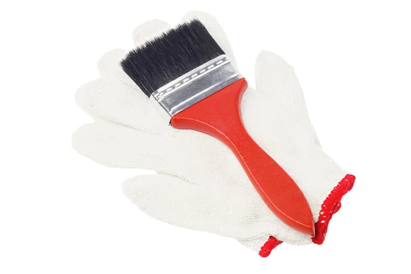 Verf penseel en katoen handschoenen — Stockfoto