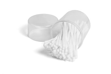 Açık Plastik Konteynırdaki Pamuk Örnekleri Beyaz Arkaplanda Yatar