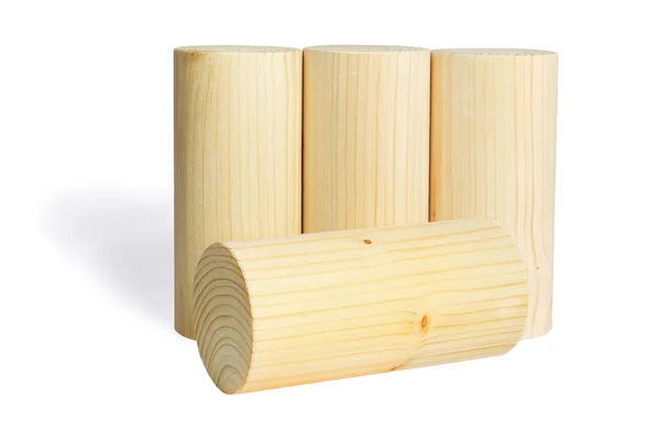 Quattro Blocchi Cilindrici Legno Sfondo Bianco — Foto Stock