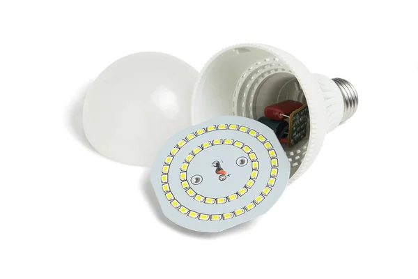 Lampadina Led Che Espone Diodi Interni Sfondo Bianco — Foto Stock