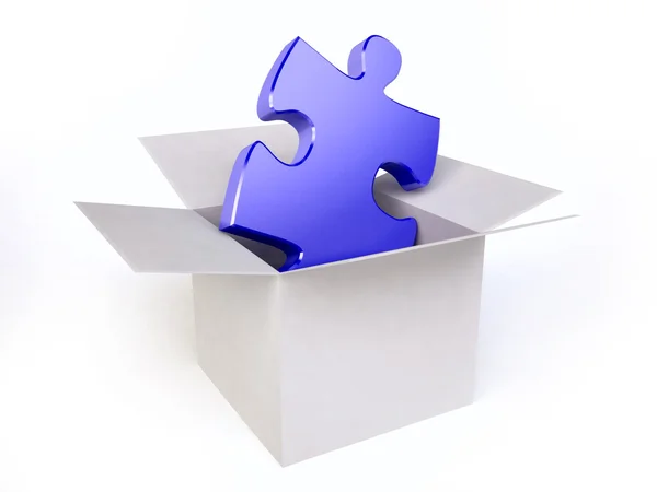 Blaues Puzzle im Karton — Stockfoto