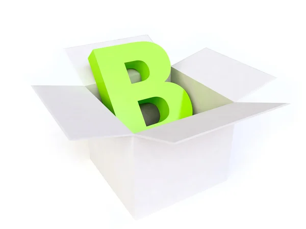 Lettre verte B en boîte blanche — Photo
