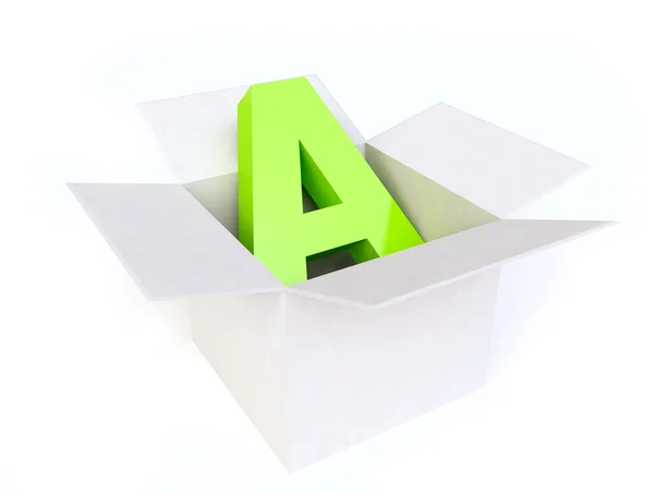 Carta verde A na caixa branca — Fotografia de Stock