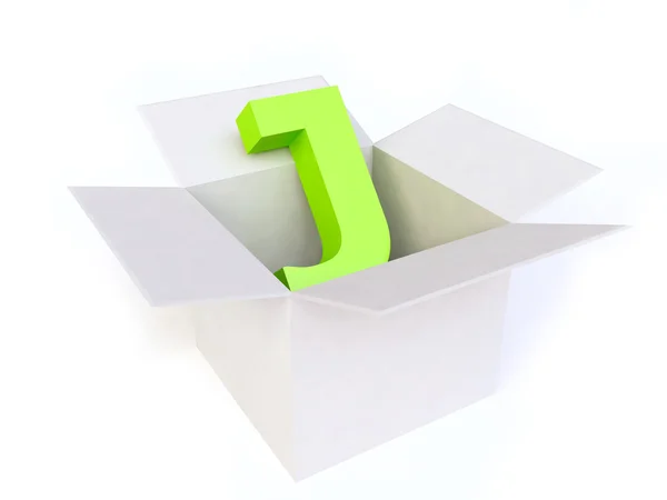 Carta Verde J na Caixa Branca — Fotografia de Stock