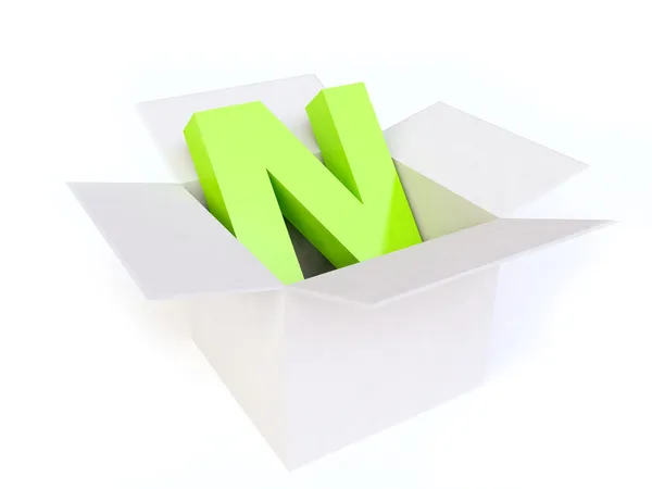 Lettre verte N en boîte blanche — Photo