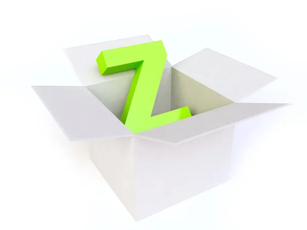 Groene brief z in witte doos — Stockfoto