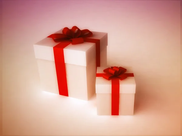 Gift Boxes with Red Silk Ribbon — Stock Photo, Image