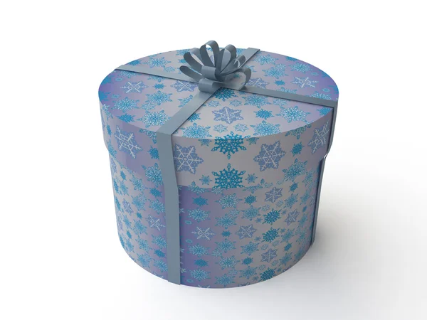 Round Christmas Gift Box with Snowflake Texture — Stock Photo, Image
