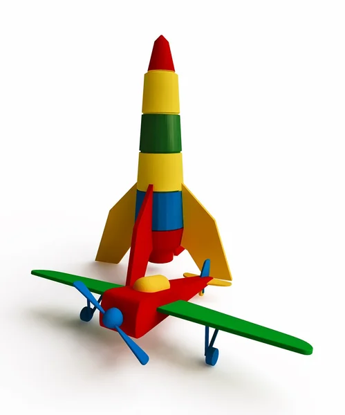 Avión de juguete y cohete espacial —  Fotos de Stock
