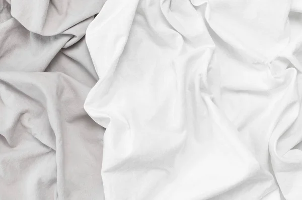 Natural Linen Background White Grey Crumpled Natural Cotton Fabric Light — 图库照片