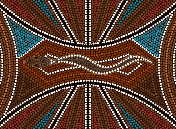 Una ilustración basada en el estilo aborigen de la pintura de puntos que representa — Vector de stock