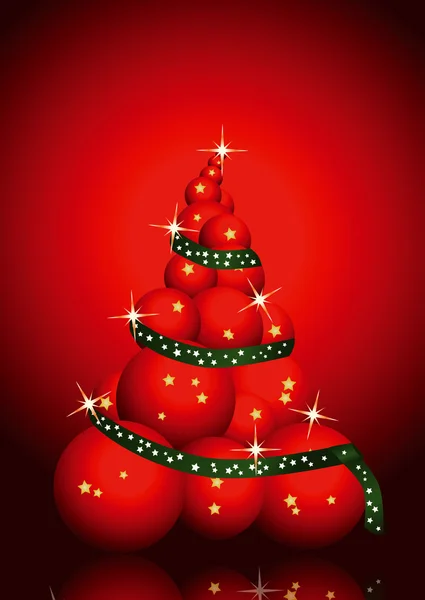 Merry christmas - träd - röda bollar och gröna band — Stockfoto