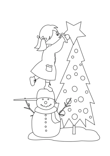 Mädchen schmücken den Weihnachtsbaum — Stockvektor