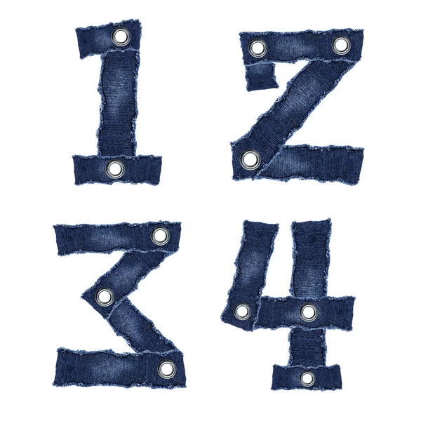 1, 2, 3, 4,-numery od tkanina dżinsy — Zdjęcie stockowe